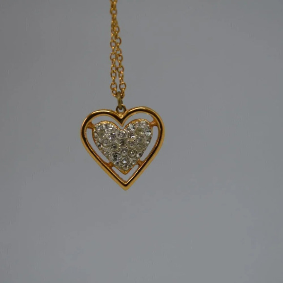 D'Orlan Heart Pendant on 15" Gold Tone  Chain with Crystals - Picture 3 of 8